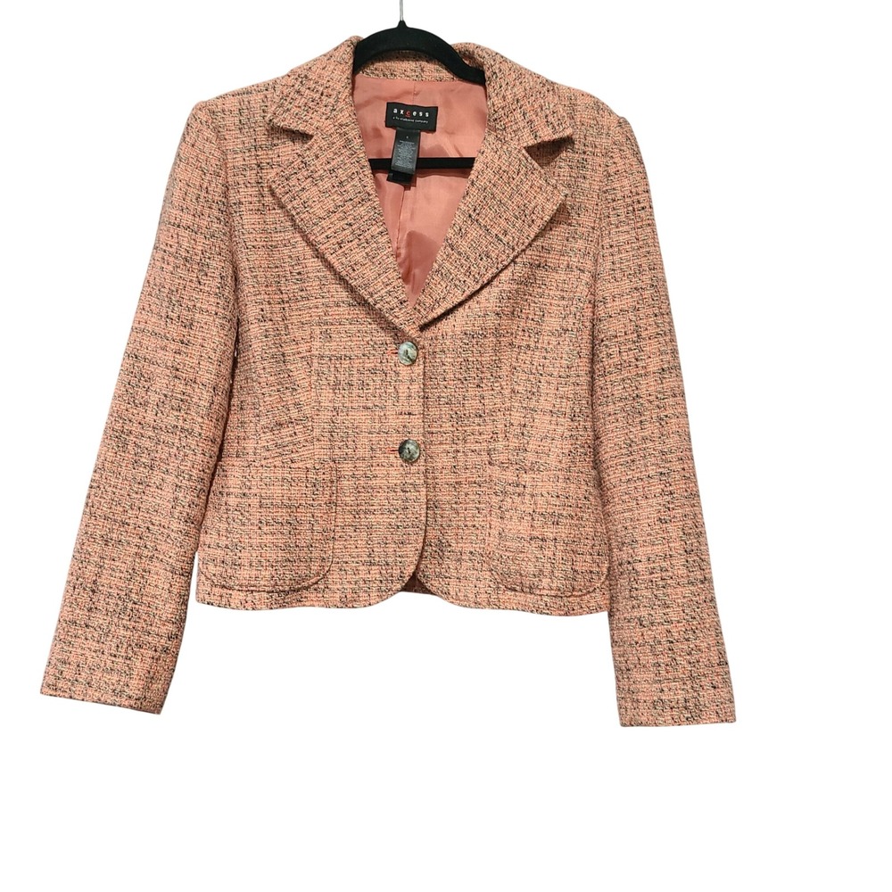 Axcess Liz Claiborne Women Coral Multi Tweed Blazer Jacket Size 8
